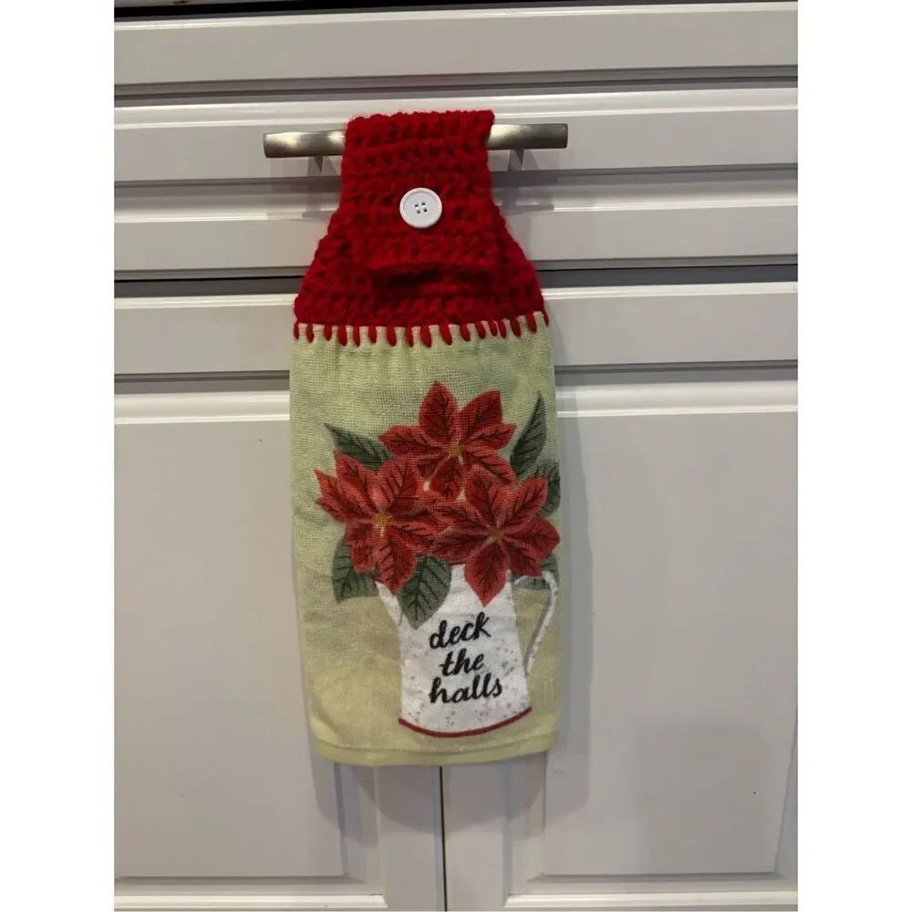 Crochet Top Kitchen Towel-Poinsettias/ Deck The Halls